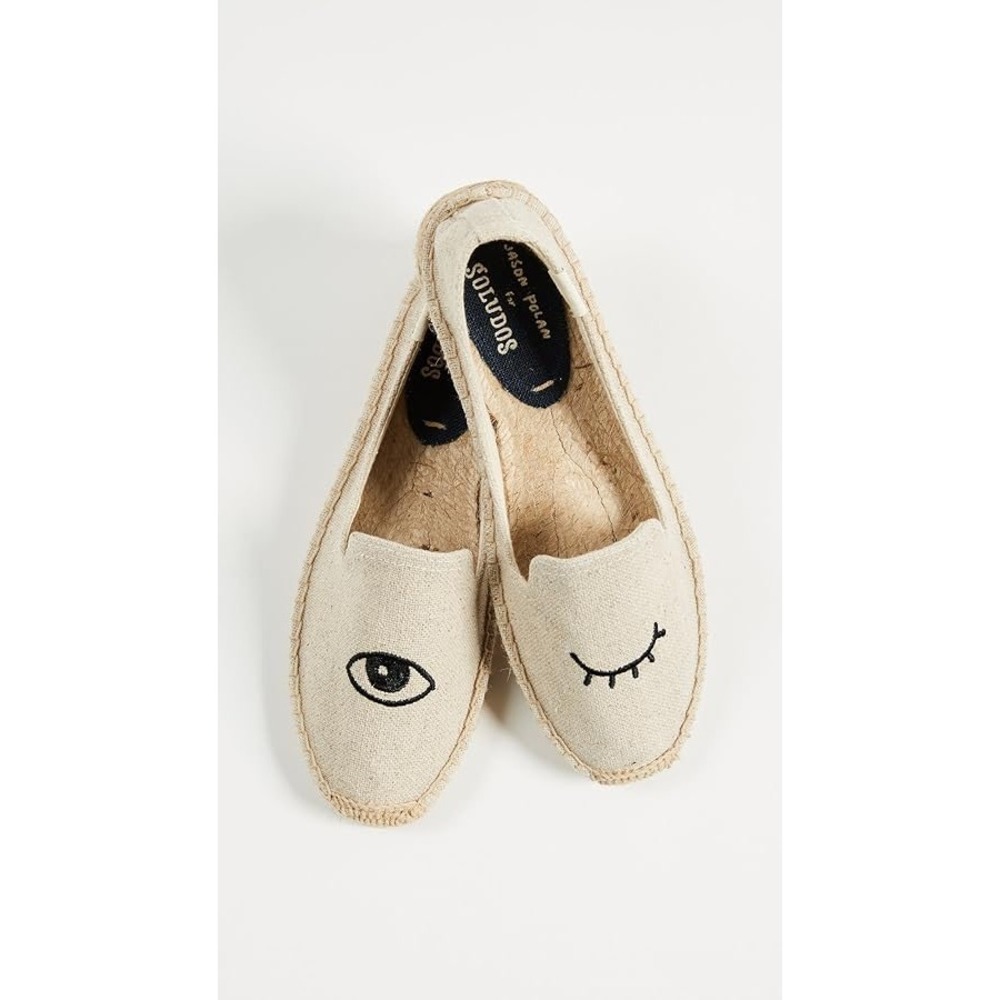 Soludos X Jason Polan Wink Embroidered Espadrilles Sand Linen Flats Womens 11